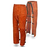 QeeLink Welding Pants - Heat & Flame Resistant Split Leather Safety Leg Protection for Men and Women, Adjustable M to XXXL (Long 41-Inch)