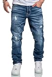 REPUBLIX Herren Jeans Regular Straight Fit Denim Hose Destroyed R7998 Hellblau W38/L30