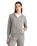 State Cashmere Damen durchgehendem Reißverschluss Kapuzenpullover 100% Reiner Kaschmir Langarm Pulli mit Fronttasche (Medium, Heidekrautgrau)