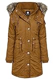 ODYSSEE Damen Winter Mantel Jacke mit abnehmbarer Kapuze, Farbe:braun, Größe:L