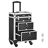 SONGMICS Kosmetikkoffer Trolley, Schminkkoffer 2 Schubladen, Friseurkoffer groß, Make-up Koffer, 34 x 24 x 56 cm, Rollen 360° drehbar, Reisen, Friseure, Geschenkidee, schwarz JHZ08BK