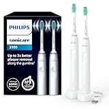 Philips Sonicare 3100 elektrische Zahnbürste, Schallzahnbürste, Andruckkontrolle und Timer, Weiß, Zweierpack, Modell HX3675/13