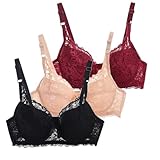 CSWH 3er Pack BH Damen mit Bügel Fraun Spitzen BH Set mit verstellbarem Push Up BH Sexy BH Mädchen Atmungsaktiver Weich Bequemer BHS Y2K Unterwäsche Bra für Alltag