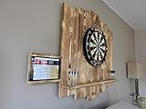 Wooden Dartboard Surround | Premium Dart-Wandschutz & Tablet-Halter | Burned Look | MIT Tablet-Halter (Catchring, Dart Umrandung, Backboard)