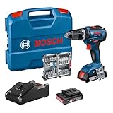 Bosch Professional 18V System Akku Schlagbohrschrauber GSB 18V-55 (max. Drehmoment 55 Nm, inkl. 2x 2.0Ah Akku, Ladegerät, 35tlg. Impact Zubehör Set, L-Case) - Amazon Exclusive Set Set