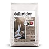 daily choice Basic - 15 kg - Trockenfutter für Hunde - mit Wild, Reis und Erbsen - Keine minderwertigen Kohlenhydrate - Weizenfrei - Mit Grünlippmuschel und Chicorée