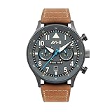 AVI-8 Herren 43.5mm Hawker Hurricane Carey Dual Time Orissa Japanische Quarz-Fliegeruhr mit Lederarmband AV-4088-04