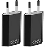 OKCS 5W 2X USB Netzteil - Netzstecker Adapter 5V / 1A kompatibel für Smartphones/Tablets/eBook Reader/iPhone/Galaxy / P10 P20 / Xperia/etc. - Schwarz