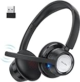 New bee Wireless Headset, Bluetooth Headset mit Mikrofon Geräuschunterdrückung 20 Stunden Sprechzeit Kopfhörer Kabellos Bluetooth V5.0 mit USB Adapter für PC Skype Zoom Laptop Computer Telefon