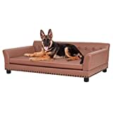 BingoPaw Hundesofa XXL für Große Hunde: Luxus Hundecouch aus atmungsaktivem wasserdichtem Leder - Mordern Haustiersofa mit Rückenlehne orthopädisches Hundekissen und Holzbeinen - Braun 120x74x40cm