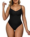 SHAPERX Bodysuit Figurenformend Damen Body Shaper Bauchweg Sculpting Shapewear Ganzkörper Formende Bodys Verstellbarer Schultergurt, UK-SZ5213-Black-S/M