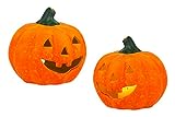 BigDean 2er Set Halloween-Kürbis Windlicht groß - HxD: ca. 13x14 cm - Zierkürbis als Herbstdeko - Aus Keramik - Mit Öffnung für Teelichter - Mottoparty-Deko