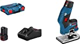 Bosch Professional 12V System Akku Kantenfräse GKF 12V-8 (inkl. 2x 3.0Ah Akku, Schnellladegerät GBA 12V-40, Spannzange 8 mm, Maulschlüssel 17 mm, in L-BOXX)