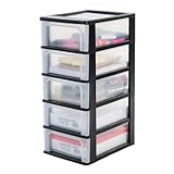 Iris Ohyama, Kunststoff Schubladenbox mit 5 flachen Schubladen, Schwarz, Easy-Pull-System, A4, A5 & A6 Format, Schreibtisch Organizer für Büro, Schule, Schreibwaren, BPA-frei, Schubladenschrank,