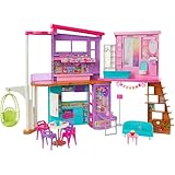 Barbie-Ferienhaus (116 x 77,9 cm), 6 Spielbereiche, komplett eingerichtet mit Barbie-Zubehör, Möbeln und Aufzug, klapp- und verstaubar, ohne Barbie-Puppe, Geschenk für Kinder ab 3 Jahren, HCD50