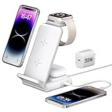 Ladestation für Apple Watch und iPhone, 4 in 1 Aluminium Wireless Charger für iPhone 15/14/13/12/11/X/8, Induktive Ladestation für Apple Watch Ultra/8/6/5/4/3/2/SE, AirPods Pro/3/2 mit 30W PD-Adapter