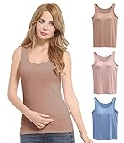 FEOYA Damen Unterhemd BH-Hemd Basic 3er Pack BH Push up Yoga Bügelloser U-Ausschnitt Eingebauter Bra Bügelloser Gepolstert Tank Tops Top Set Sport-BHS für Women-Rosa+Blau+Khaki-XL