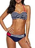 Dokotoo Bandeau Bikini Damen Push Up Zweiteilige Badeanzug Bademode Bikini Set, 01-Blau, S