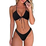 DOULAFASS Damen Bikini Set Sexy Bikini Brazilian Style Niedriger Taille String Triangel 2tlg Bikini Schwarz M