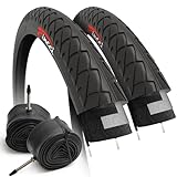 Fincci Set Paar Fahrradreifen 26 x 2,125 Zoll 54-559 Fahrradmantel Faltbar Slick Reifen mit Presta Schlauche für Cityräder Rennrad Mountainbike MTB Hybrid Fahrrad Mantel mit 26x2.125 Reifen (2er Pack)