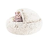 Shujin Katzenhöhle Plüsch Katzenbett 2 in 1 Faltbar Kuschelhöhle Halbgeschlossenes Schlafsack Warm Rund Waschbar Katzenhaus Schlafplatz Bett für Katzen Klein Haustier