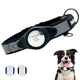 PawTrace AirTag Hundehalsband reflektierend - Gepolstertes GPS Halsband Hund kompatibel mit Apple AirTag Hundehalsbänder - Komfortables Hundeband für große und kleine Hunde - Verstellbar (M, Schwarz)