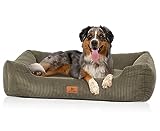 Knuffelwuff Hundebett aus Cord mit Handwebcharakter Olivia XXL 120 x 85cm Khaki - Abnehmbarer Bezug - waschbar - für große, mittelgroße und kleine Hunde