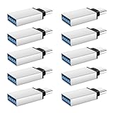 USB-auf-USB-C-Adapter, Typ-A-Buchse auf C-Stecker, Ladekabel-Konverter für iPhone 15, 14, 13Pro Max, Apple Watch Ultra iWatch 9, 8, MacBook Pro, iPad 10, 9, Samsung Galaxy S20-23 und mehr, Silber, 10