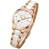 GUANHAO Uhr Damen weiße Keramik Uhren Edelstahl mit Kalender Wasserdicht Rose Gold Mode Frauen Armbanduhr Keramik Uhr Analog Quarz Armbanduhr