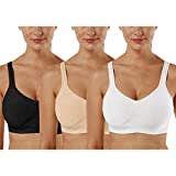 Vertvie Damen 1/2/3er Set Sport BH Einfarbig Ohne Bügel Bustier Klassische Bequem Stretch Bra Mittle Halt Gepolstert Wohlfühl-BH(Schwarz+Weiß+Beige,XXL)