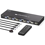 PVBCTCSID KVM Switch 4 PC 1 Monitor HDMI KVM Switch 4 port 4K@60Hz USB 3.0 KVM Umschalter für 4 Computer die sich 1 Monitor und 4 USB3.0-Geräte teilen IR-Fernbedienung und DC12V-Netzteil enthalten