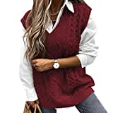 Voqeen Pullover Ärmellos Damen Pullunder Weste Pullunder V-Ausschnitt Pullover Strickweste Winter Herbst Sweater Vest (Weinrot, L)