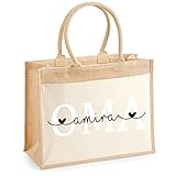 mamir home Geschenke für Oma | Jute Tasche mit Namen | Personalisierte Oma Taschen | MOM Tasche OMA | Geschenkideen für Sie | 3 Größen verfügbar (Name, M)