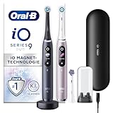 Oral-B iO Series 9 Elektrische Zahnbürste/Electric Toothbrush, Doppelpack +3 Aufsteckbürsten, 7 Putzmodi, Magnet-Technologie & 3D-Analyse, Farbdisplay, Lade-Reiseetui, Designed by Braun, Black/ Rose