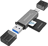 SABRENT SD, Micro SD Kartenleser, USB typ C 3.2 gen 1 Kartenleser, 5Gbps High Speed Externe Kartenlesegeräte OTG Adapter unterstützt MMC/TF/SDXC/SDHC/Micro SDHC/Micro SDXC, für PC, usw (CR-BCA2)