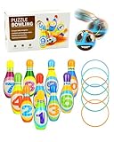 TayBong Bowling Set Kinder, 17-teiliges Kegelspiel für Kinder mit 10 Kegeln und 2 Bällen,5 Wurfringe, Pädagogisches Lern-Spielzeug für Drinnen & Draußen, Jungen und Mädchen