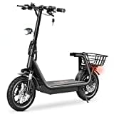 E-Scooter Elektro Scooter, 12 Zoll Anti-Rutsch-Reifen, 40 Km Langstrecken Elektroroller mit 48V 11AH Batterie, Doppelstoßdämpfer Klappbar E Roller mit Korb für Erwachsene - M5 Pro