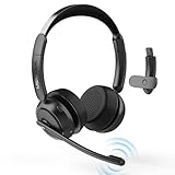 Bluetooth Headset mit Mikrofon, Wireless Headset mit AI-Geräuschunterdrückung Und Stummschalttaste, 45 Stunden Anrufe, Headset Bluetooth V5.2 für PC Büro Callcenter Zoom Microsoft Skype Telefon