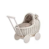 e-wicker24 Puppenwagen aus Weide mit Bettwäsche perfekte Geschenkidee Korbpuppenwagen schöner Spielzeug aus Korbgeflecht Korbwagen für Puppen Spielzeug für Mädchen (Beige)