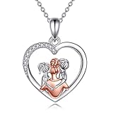 YAFEINI Mutter Tochter Sohn Kette 925 Sterling Silber Mama Herz Halskette Anhänger Halskette Schmuck Geschenke für Mama (Mutter Tochter Sohn Halskette)