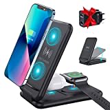 3 in 1 Wireless Charger Qi Induktion Faltbare Ladestation 15W Schnelles Kabelloses Ladegerät kompatibel mit iPhone 14/13/12/11/11Pro/XR/Xs/8/8P/Samsung/iWatch6/5/4/3/2/AirPods 2/Pro