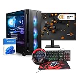 dcl24 Gaming PC Set komplett AMD Ryzen 7 5700X3D, RTX4060Ti 8GB - 1000GB SSD, 32GB DDR4, Gamer PC mit 8x4.1 GHz, WLAN, 27" Monitor, Maus, Tastatur, Headset, Windows 11 Pro [19701]