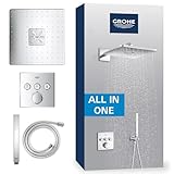 GROHE Precision SmartControl 310 - Duschsystem (310mm Kopfbrause mit 2 Strahlarten, Handbrause 1 Strahl, Universal-Einbaubox, 150cm Brauseschlauch), eckig, chom, 34875000