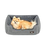 Feandrea Hundebett, Hundekissen in Leinenoptik, Hundekorb, erhöhte Ränder, rutschfeste Unterseite, Bezug abnehmbar waschbar, M, für kleine Hunde, 70 x 55 x 21 cm, hellgrau PGW10GG