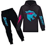 Mr Beast Jungen Hoodies YouTube Gamer Kleidung Set Lightning Cat Hoodie und Hose 2pcs/Sets Trainingsanzüge für Mädchen, Schwarz , 10-11 Years