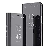 MRSTER LG K61 Hülle Clear View Standing Cover, Spiegel Handyhülle Schutzhülle Flip Case Schutz Tasche mit Standfunktion 360 Grad hülle für das LG K61. Flip Mirror: Black