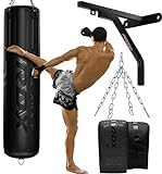 RDX 145CM Boxsack Hängend mit wandhalterung Handschuhen und Stahlkette Drehwirbel, 25KG Gefüllt Box Set 50KG Füllmenge, Erwachsene Maya Hide Leder Punching Bag für Boxen Kickboxen MMA Muay Thai Karate