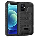 Beeasy für iPhone 12 Wasserdicht Outdoor Hülle (6,1"), Stoßfest Panzerhülle Militär 360 Grad Schutzhülle mit Displayschutz, Robust Metall Heavy Duty Handyhülle iPhone 12 Case, Schwarz