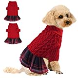 Hundepullover Weihnachten, Rollkragen Strickpullover Hund Kleidung Winter Warm Hund Prinzessin Kleid Hundepullover Sweater für Kleine Hund(Rot, L)