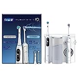 Oral-B Oral Health Center Munddusche mit Oxyjet-Technologie für Zahnreinigung, 2 Ersatzdüsen & iO Series 6 Elektrische Zahnbürste/Electric Toothbrush, 2 Aufsteckbürsten, 5 Modi für Zahnpflege, weiß